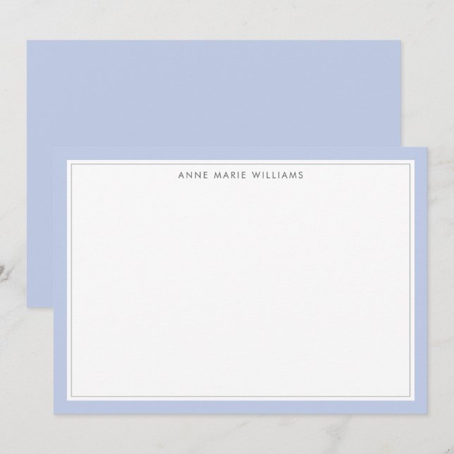 Minimalist Blue Two Border Name Note Card (Front/Back)
