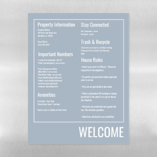 Minimalist Blue Vacation Rental Airbnb Magnet Magnetic Dry Erase Sheet