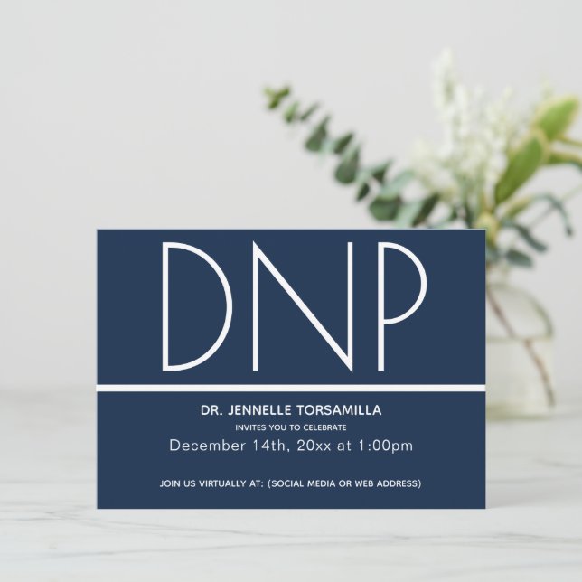 Minimalist Blue Virtual DNP Graduation Party Invitation (Standing Front)