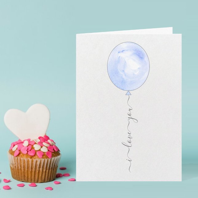 Minimalist Blue Watercolor Balloon Valentine's Day Card (Creator Uploaded)