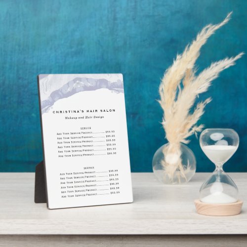 Minimalist Blue Watercolor Business Price List Plaque