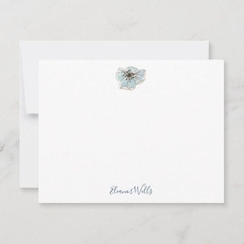 Minimalist Blue Watercolor Flower Personalized  Note Card