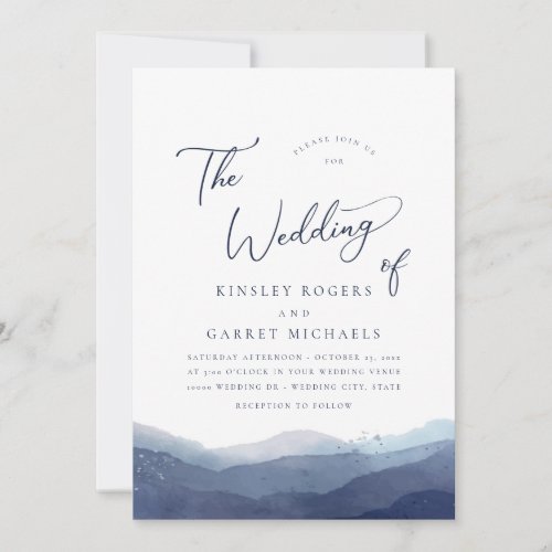 Minimalist Blue Watercolor Wedding Invitation