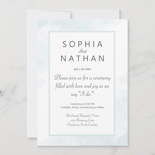 Minimalist Blue Watercolor Wedding Invitation (Front)