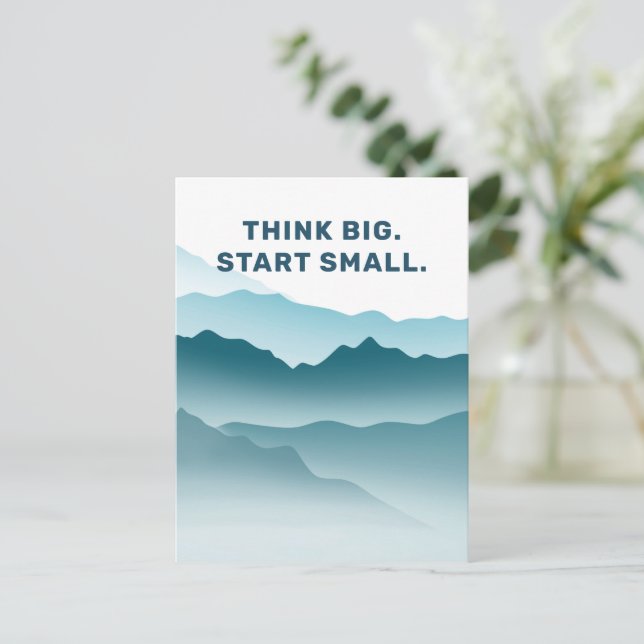 Minimalist Blue Wavy Mountains Inspiring Quote Postcard (Standing Front)