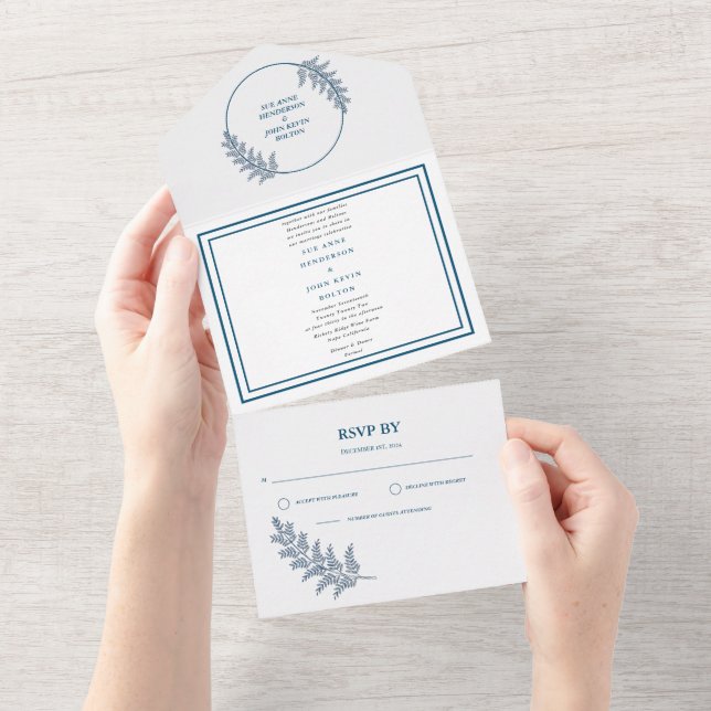 Minimalist blue Wedding All in One Wedding Invite (Tearaway)