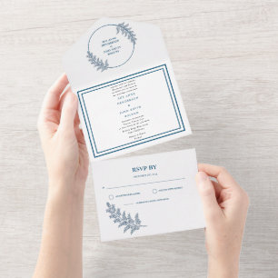 Minimalist blue Wedding All in One Wedding Invite