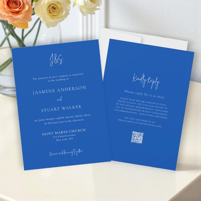Minimalist Blue Wedding Invitation QR Website link (Creator Uploaded)