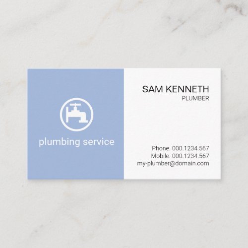 Minimalist Blue White Box Plumbing Plumber Business Card