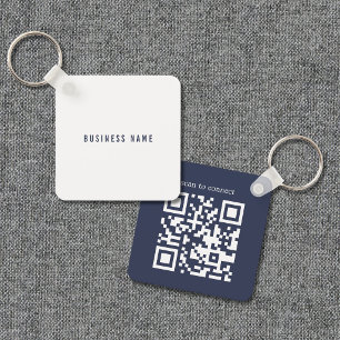 Minimalist Blue White Business Networking QR Code Keychain