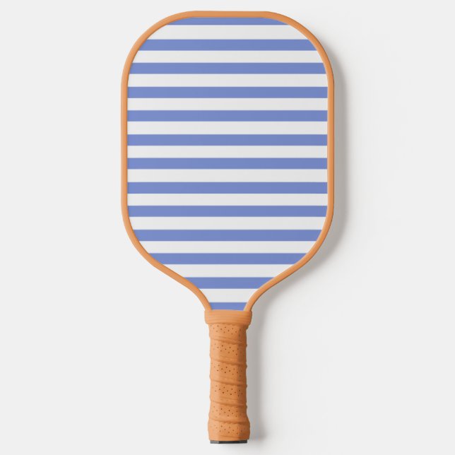 Minimalist Blue & White Cabana Stripes Pickleball Paddle (Front)