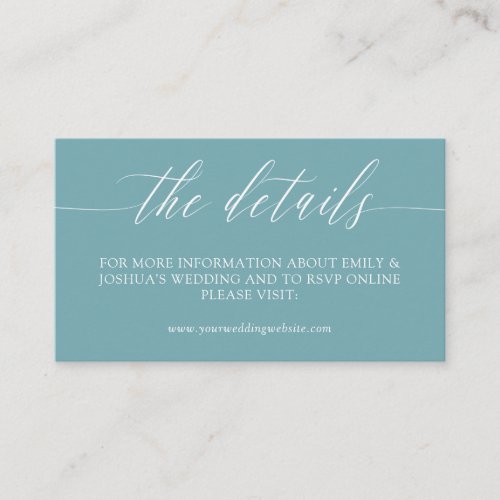 Minimalist Blue White Calligraphy Wedding Details Enclosure Card