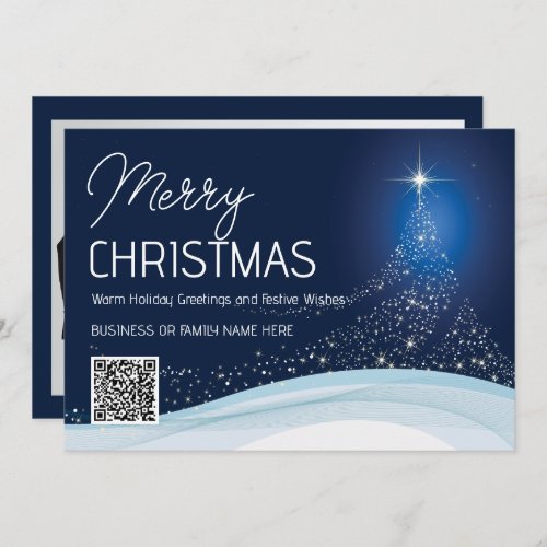 Minimalist blue white Christmas tree business logo Holiday Card