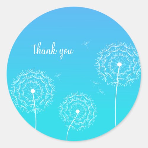 Minimalist Blue White Dandelion Flower Thank You  Classic Round Sticker