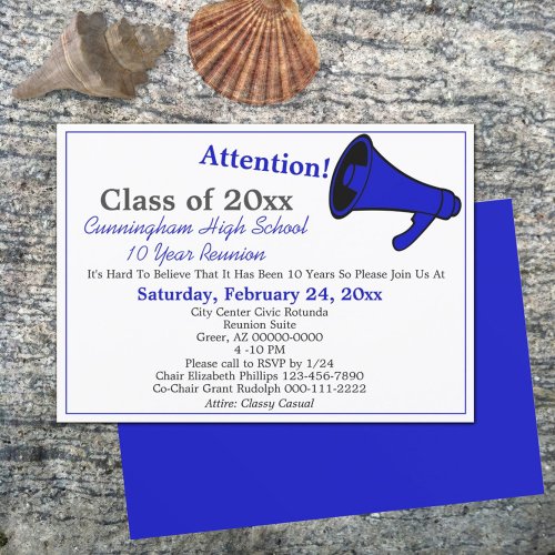 Minimalist Blue White High School Class Reunion Invitation