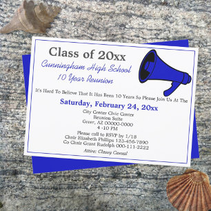 Minimalist Blue White High School Class Reunion Invitation