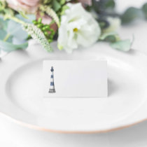 Minimalist Blue White Lighthouse Wedding Place Card