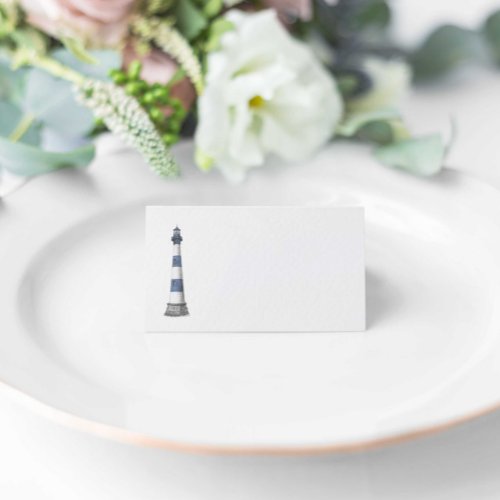 Minimalist Blue White Lighthouse Wedding Place Card