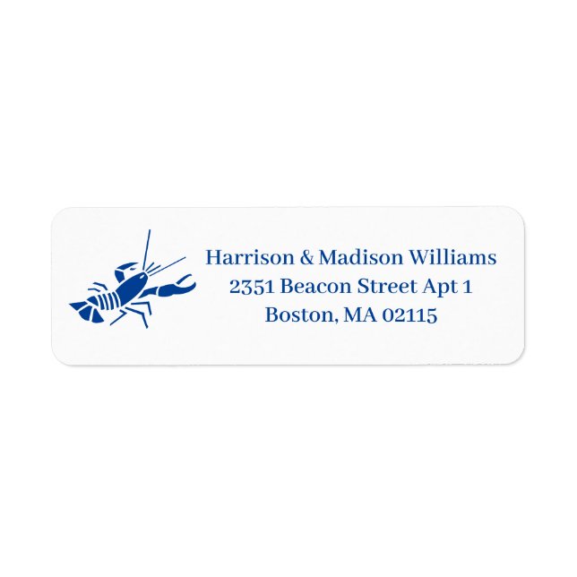 Minimalist blue white lobster fun custom address label (Front)