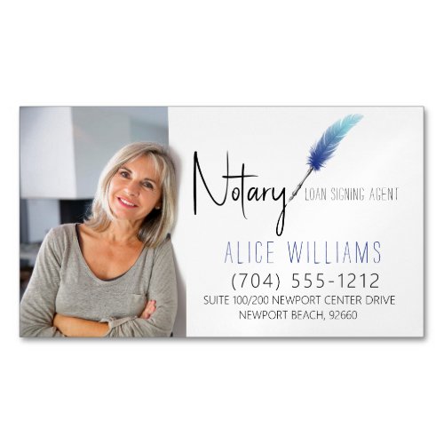 Minimalist Blue  White Notary Photo Business Card Magnet