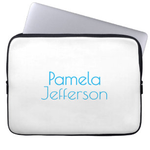 Minimalist Blue & White Professional Modern Name Laptop Sleeve