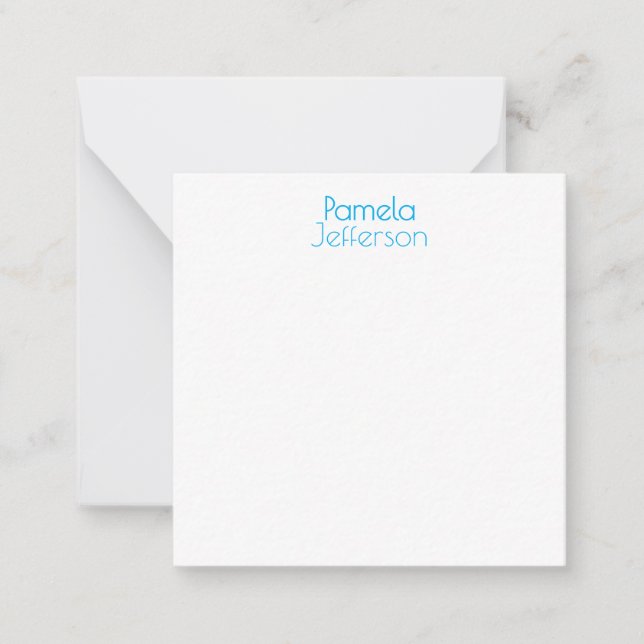 Minimalist Blue & White Professional Modern Name Note Card (Front)