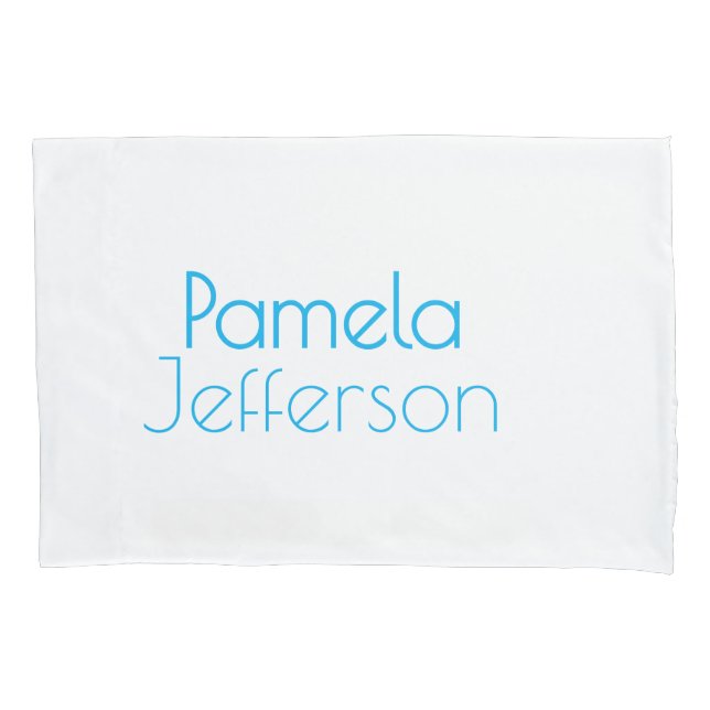 Minimalist Blue & White Professional Modern Name Pillow Case (Front)