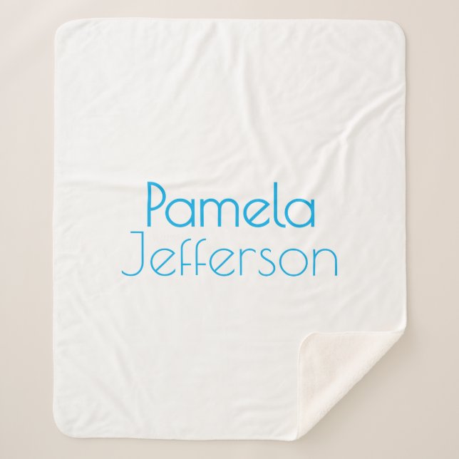 Minimalist Blue & White Professional Modern Name Sherpa Blanket (Front)