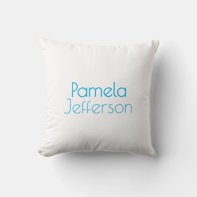 Minimalist Blue & White Professional Modern Name Throw Pillow (Front)