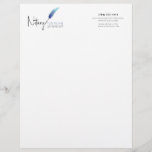 Minimalist Blue & White Simple Modern Notary Letterhead<br><div class="desc">Create a professional mailings with Minimalist Blue & White Simple Modern Notary Letterhead. Don't wait for opportunity, create it! Featuring a notary loan signing agent designed with a blue feathered calligraphy pen logo and simple, elegant design, this 8.5" x 11" letterhead is perfect for making sure your communication looks great....</div>