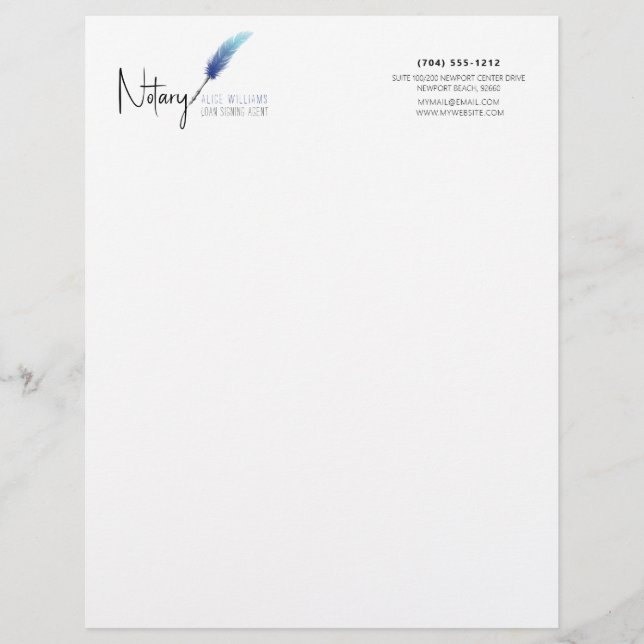 Minimalist Blue & White Simple Modern Notary Letterhead (Front)