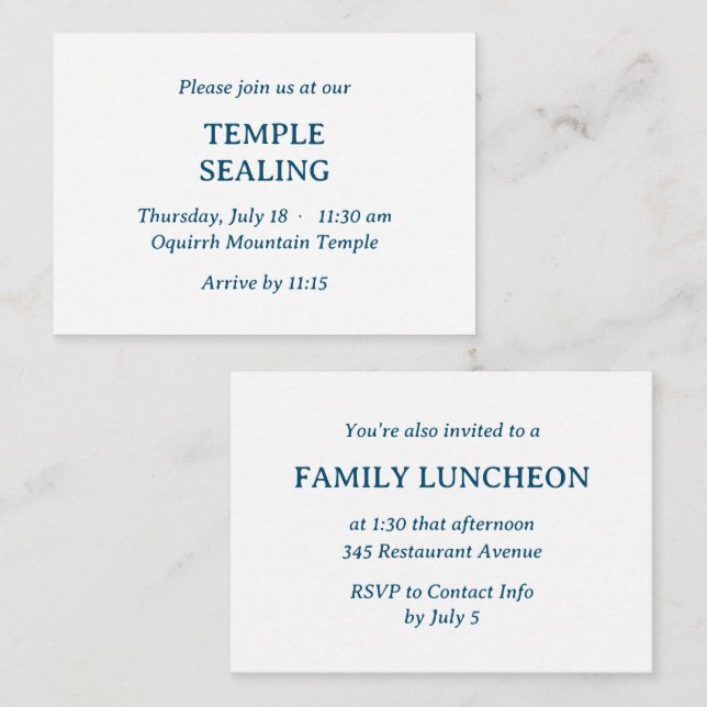 Minimalist Blue & White Temple & Meal Invitation (Front/Back)
