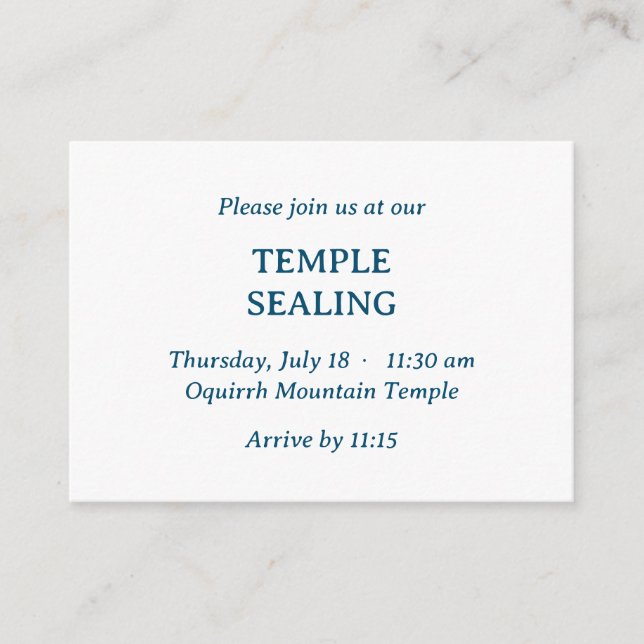 Minimalist Blue & White Temple Sealing Invitation (Front)