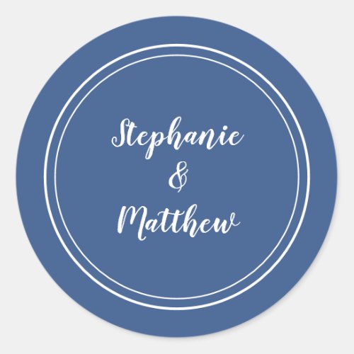 Minimalist Blue White Wedding Bride Groom Favor Classic Round Sticker