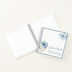 Minimalist Blue Wildflower Wedding Guest Book