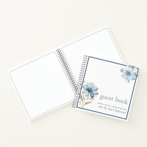 Minimalist Blue Wildflower Wedding Guest Book