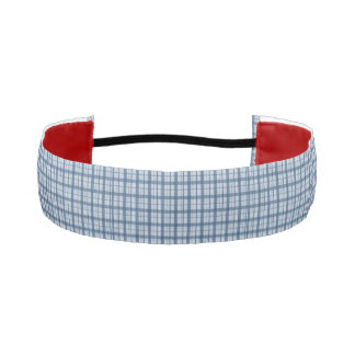 Minimalist Blue Windowpane Plaid Satin Ribbon, Mod Athletic Headband