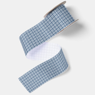 Minimalist Blue Windowpane Plaid Satin Ribbon, Mod Ribbon