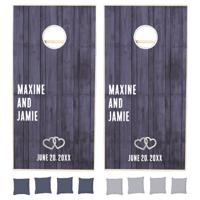 Minimalist Blue Wood Wedding Monogram  Cornhole Set (Set)