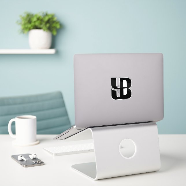 Minimalist Blue YB Letter Sticker (Laptop On Desk)