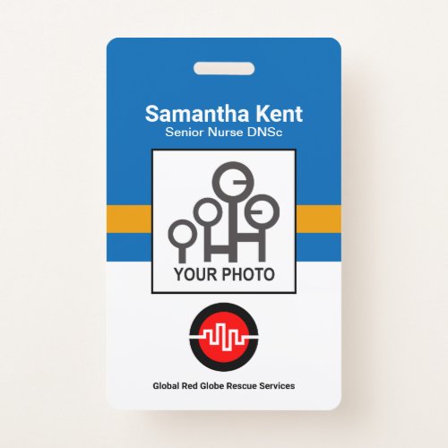 Minimalist Blue Yellow Blocks Photo Template ID Badge