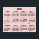 Minimalist Blush and Black 2026 Magnetic Calendar<br><div class="desc">Create your own solid color background 2026 calendar magnet. 
The thin magnet is a horizontal format with the 4.25" x 5.6" size.
Customize the solid pale pink blush background color to create your own design.
Minimalist white and black small magnet design for your fridge.</div>