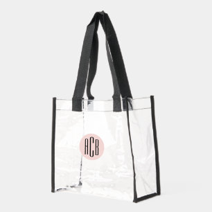 Minimalist Blush and Black 3 Letter Monogram Clear Tote Bag