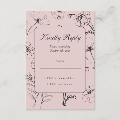 Minimalist Blush and Charcoal Floral 30th Birthday RSVP Card