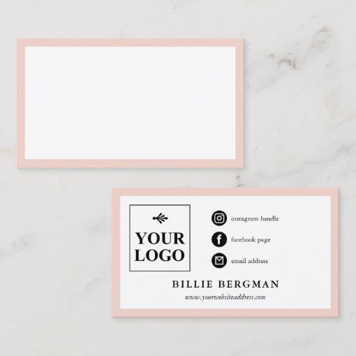 Minimalist Blush Black Social Media Your Logo Business Card | Zazzle