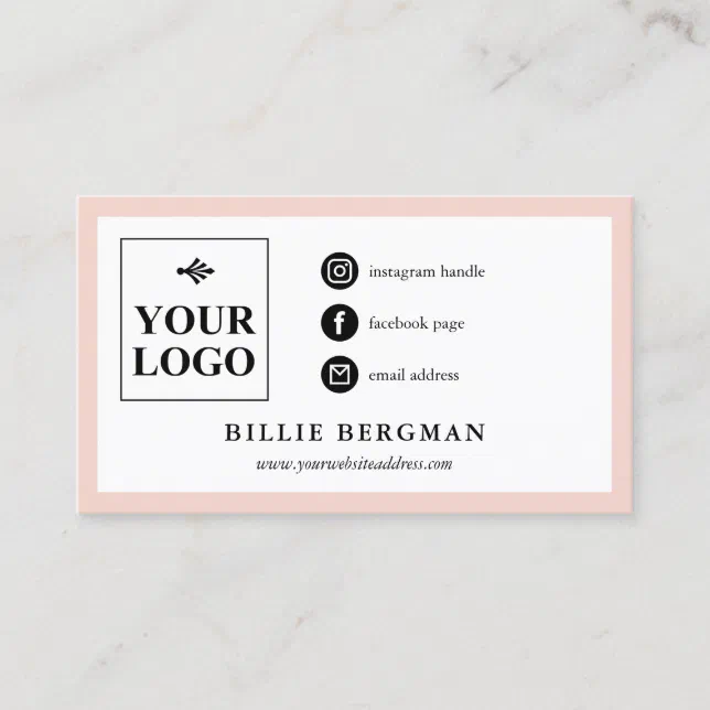 Minimalist Blush Black Social Media Your Logo Business Card 