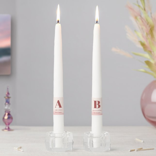 Minimalist Blush & Bloom Bold Monogram Wedding Taper Candle (In Situ)