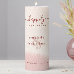 Minimalist Blush & Bold Happily Ever After Wedding Pillar Candle