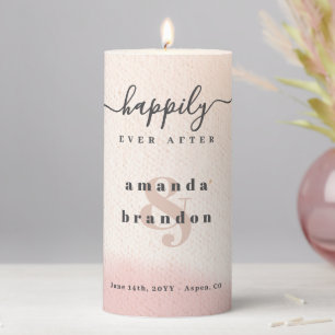 Minimalist Blush & Bold Happily Ever After Wedding Pillar Candle