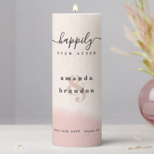 Minimalist Blush & Bold Happily Ever After Wedding Pillar Candle